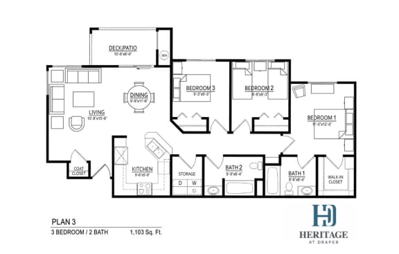 Heritage at Draper Apartments in Draper, Utah 3A Affordable Floor Plan