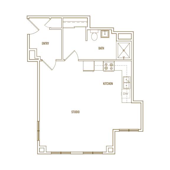 High Street Terrace Apartments in Eugene, Oregon Studio Floor Plan