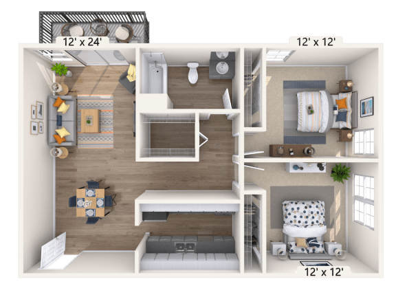 Hudson at Highline Apartments in Denver, Colorado Two Bedroom Floor Plan