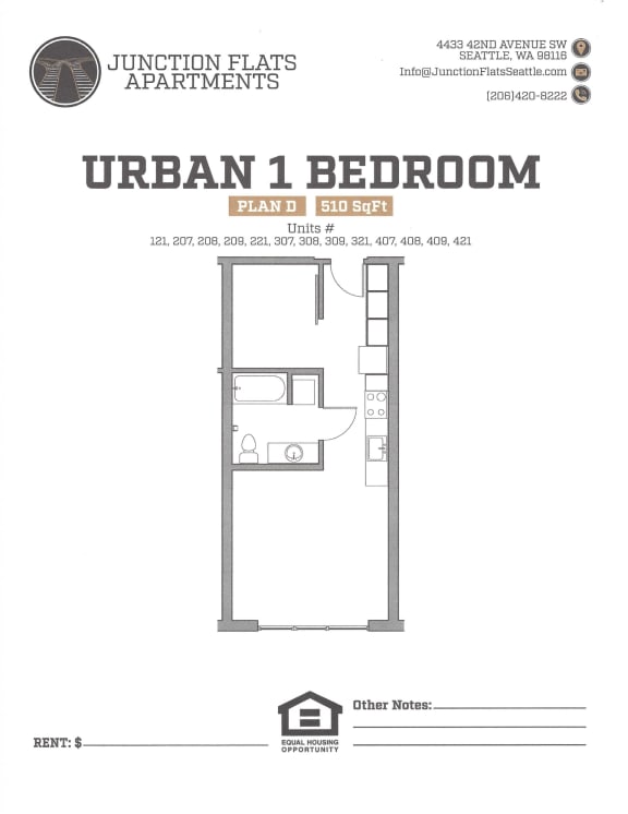 Junction Flats and Landing One Bedroom E Flats MFTE Floor Plan