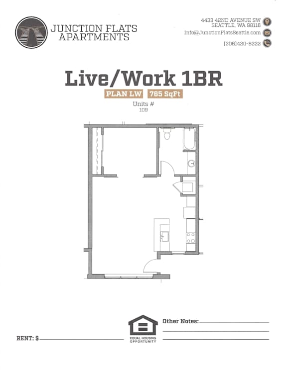 Junction Flats and Landing One Bedroom Live Work Floor Plan
