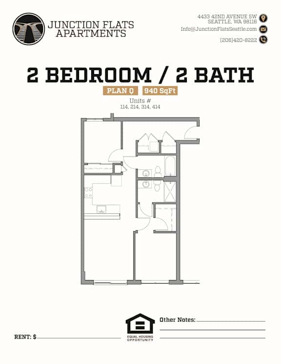 Junction Flats and Landing Apartments in Seattle, Washington 2 Bedroom Floor Plan