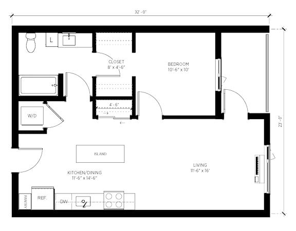 One bed B Floorplan at Kinline, Beaverton, Oregon