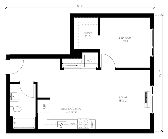 One bed D Floorplan at Kinline, Beaverton, Oregon
