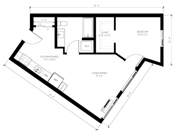 One bed F Floorplan at Kinline, Beaverton, OR, 97003