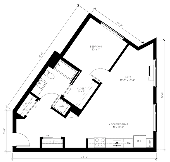One bed G Floorplan at Kinline, Beaverton, OR
