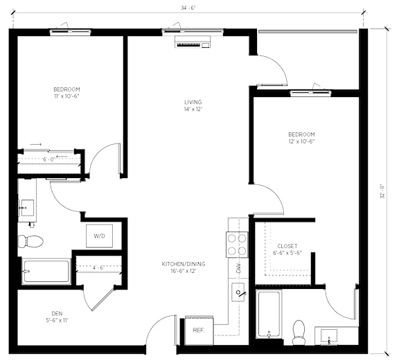2 Bed B Floorplan at Kinline, Oregon, 97003