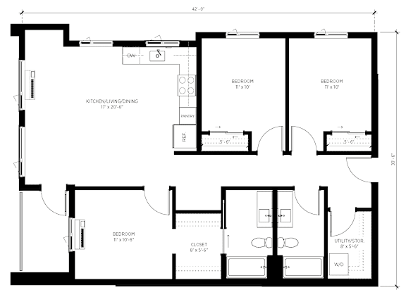 3 Bed A Floorplan at Kinline, Beaverton, OR, 97003