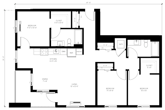 3 Bed B Floorplan at Kinline, Beaverton, OR