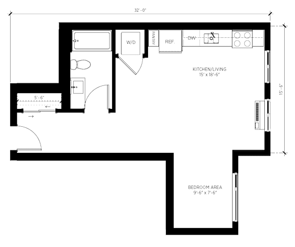 Studio A Floorplan at Kinline, Beaverton, 97003