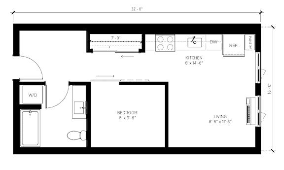 Studio B Floorplan at Kinline, Beaverton, Oregon