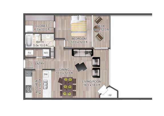 One Bedroom Floor Plan at Lake Tower, Idaho