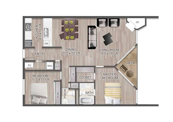 Floor Plan  Two Bedroom Floor Plan at Lake Tower, Idaho, 83814