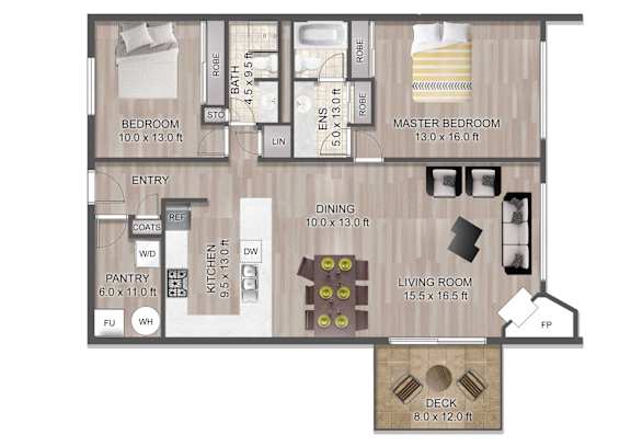 2 Bed 2 Bath Floor Plan at Lake Tower, Coeur d'Alene, ID 83814