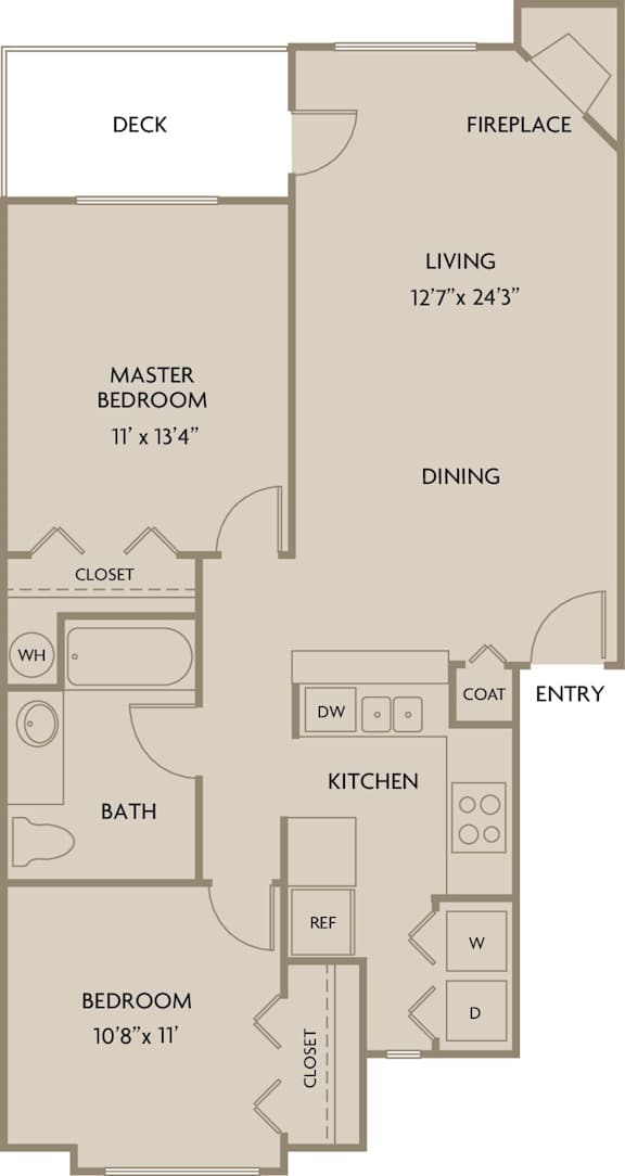 A floor plan of a house with a master bedroom, a bath, a kitchen, a living room, a dining room, and a closet.