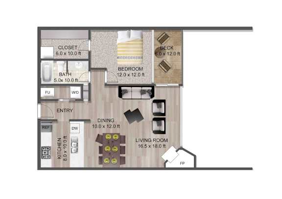 Floor Plan  1 Bedroom 1 Bathroom Floor Plan at Lake Tower, Coeur d'Alene Idaho