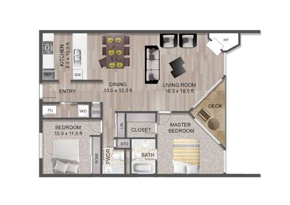 Floor Plan  2 Bed 1.5 Bath Floor Plan at Lake Tower, Coeur d'Alene