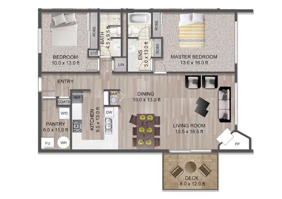 Floor Plan  2 Bed 2 Bath Floor Plan at Lake Tower, Idaho