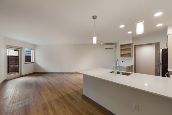 VODA Apartments Model Kitchen and Living Room
