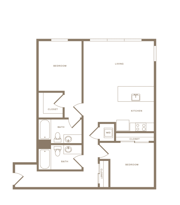 2 bedroom 2 bath floor plan A at Wilcox, Seattle, Washington