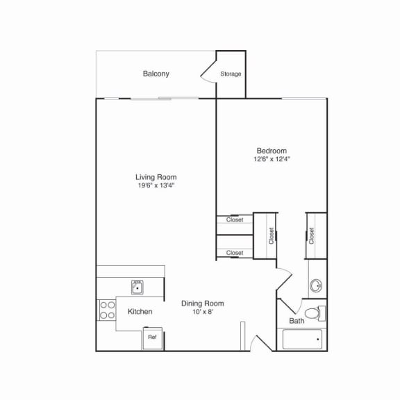 Northridge Apartments 1x1 Floor Plan