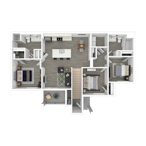 A floor plan of a house with a kitchen, living room, and bedrooms.