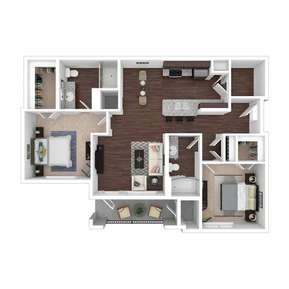 A floor plan of a house with a kitchen, living room, and two bedrooms.