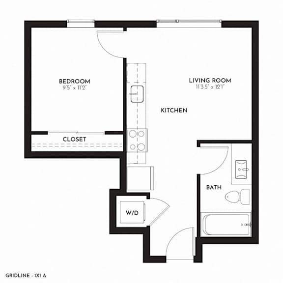 Gridline Apartments 1x1 A Floor Plan