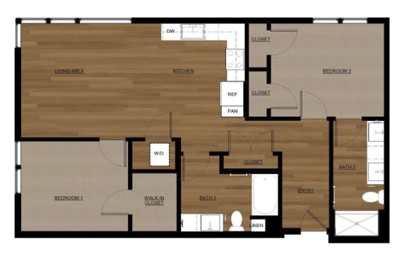Blis Apartments 2x2 B Floor Plan
