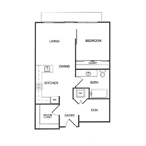 1x1 Den C Floor Plan 1x1 Den C Floor Plan at Koi Apartments, Seattle, Washington