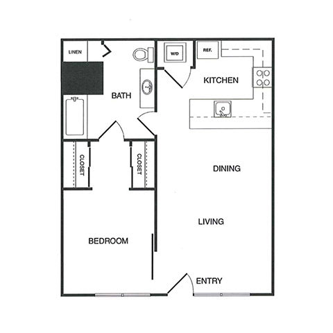 1x1 E Floor Plan 1x1 E Floor Plan at Koi Apartments, Seattle, Washington, 98107