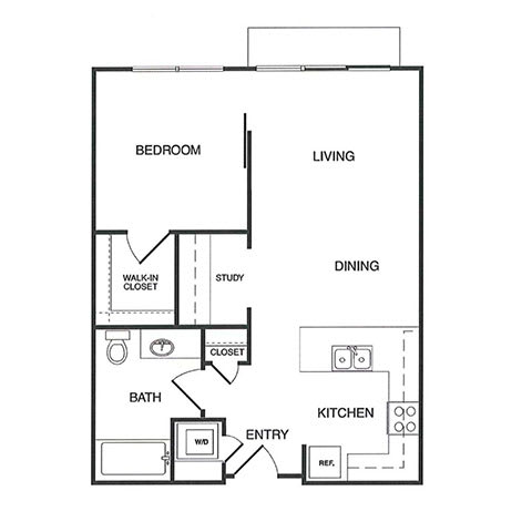 1x1 Study A MFTE Floor Plan 1x1 Study A MFTE Floor Plan at Koi Apartments, Seattle