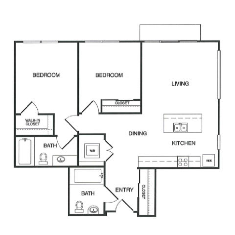 2x2 D Floor Plan 2x2 D Floor Plan at Koi Apartments, Washington