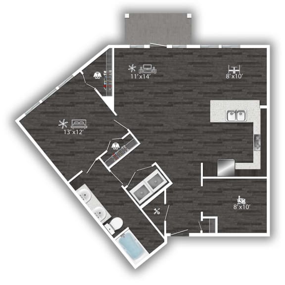 a floor plan of a house with a bedroom and a living room