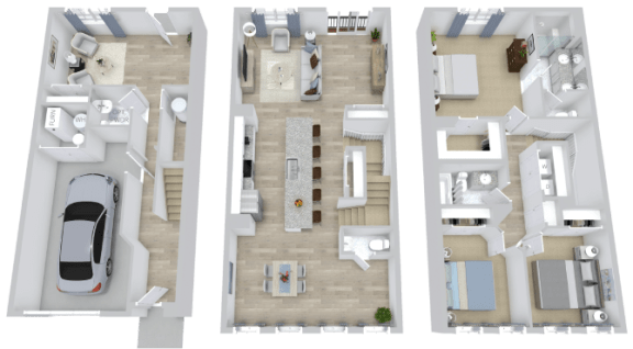 a 3d rendering of a floor plan of a house with a car