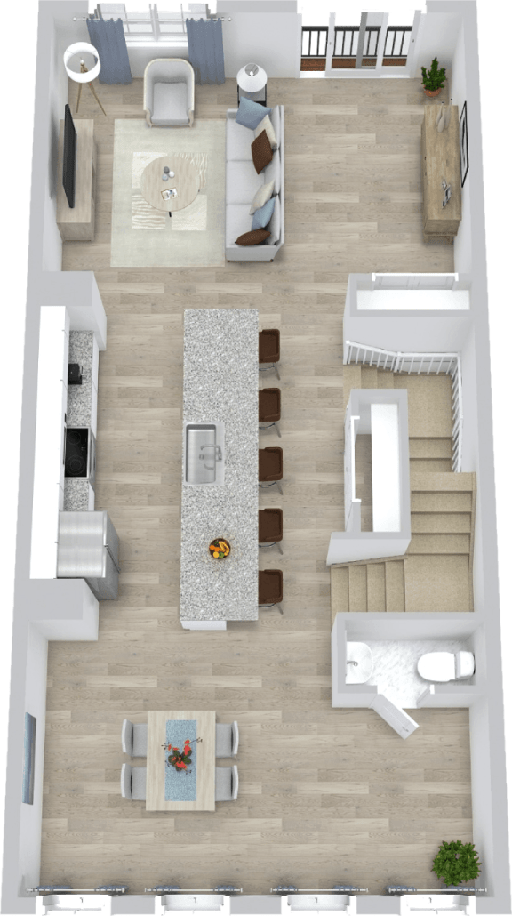 a 3d drawing of a floor plan of a house