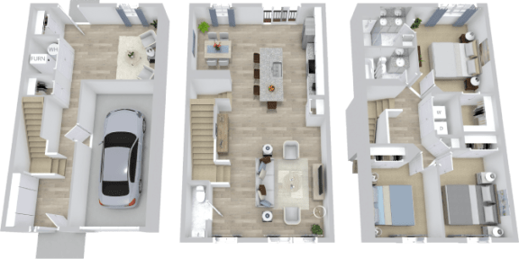 the floor plan of the house with the car in the garage