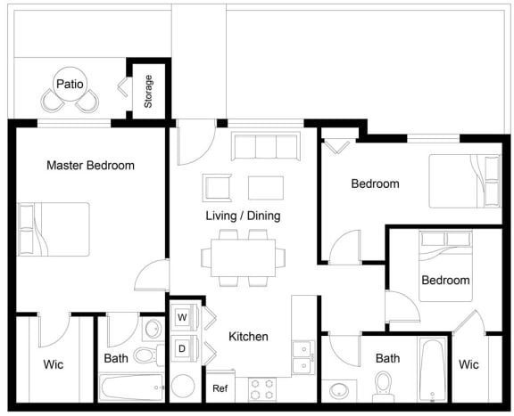 a floor plan of a living room with a bedroom and a kitchen