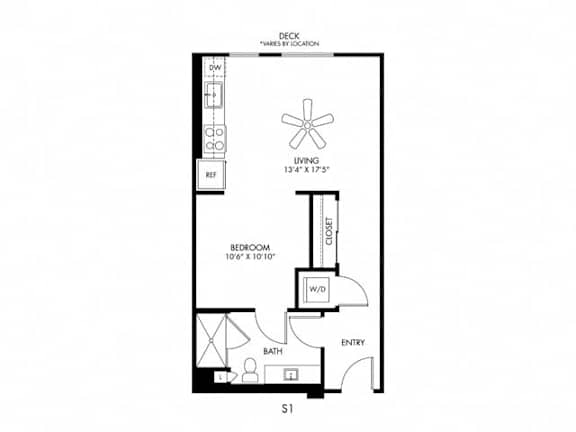 A black and white image of a floor plan for a small apartment.