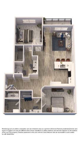 A floor plan of a house with a kitchen, living room, bedrooms and bathrooms.