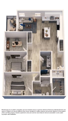 A floor plan of a house with a kitchen, living room, and two bedrooms.