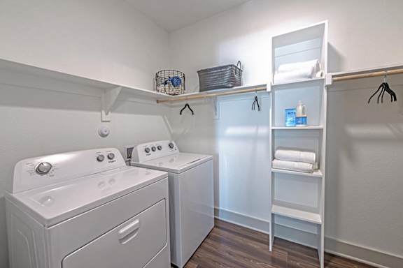 A laundry room with a washer and dryer.