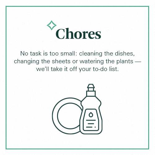 A poster with the word "Chores" and an image of a dish and a bottle of liquid.