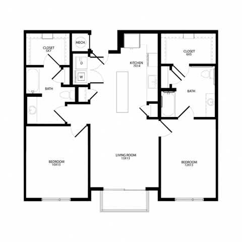 A black and white image of a house floor plan with labeled rooms.