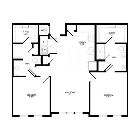 A black and white image of a floor plan for a house.
