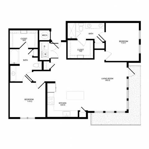 A black and white floor plan of a house with labeled rooms.