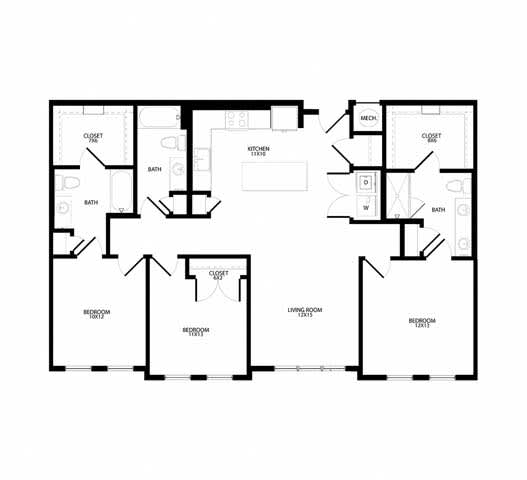A black and white image of a floor plan for a house.