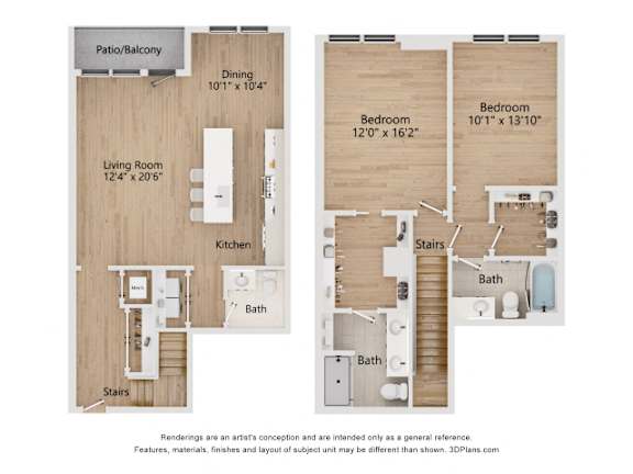 A floor plan of a two bedroom apartment with a living room, kitchen, and bathroom.