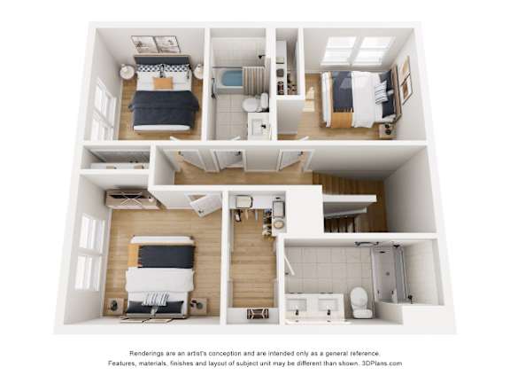 A series of images showing different views of a small, modern apartment.
