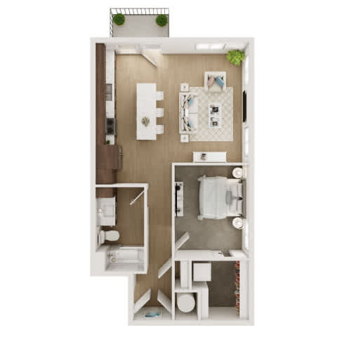 A small, neatly organized bathroom with a toilet, sink, and mirror.